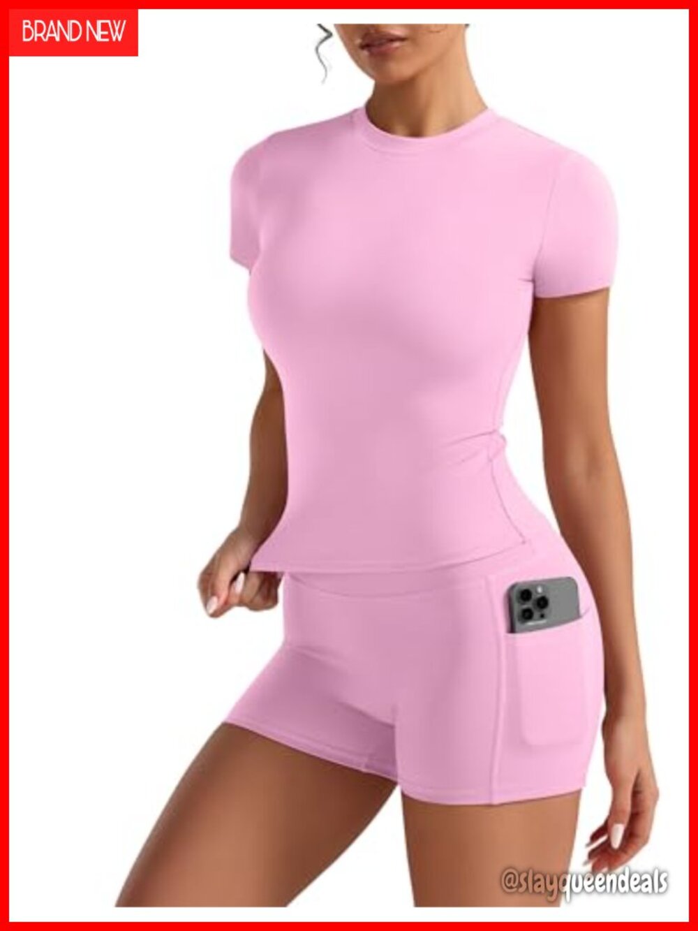 Relety 2 Piece Workout Set Short Sleeve Tee Scrunch Butt Shorts Slim Fit